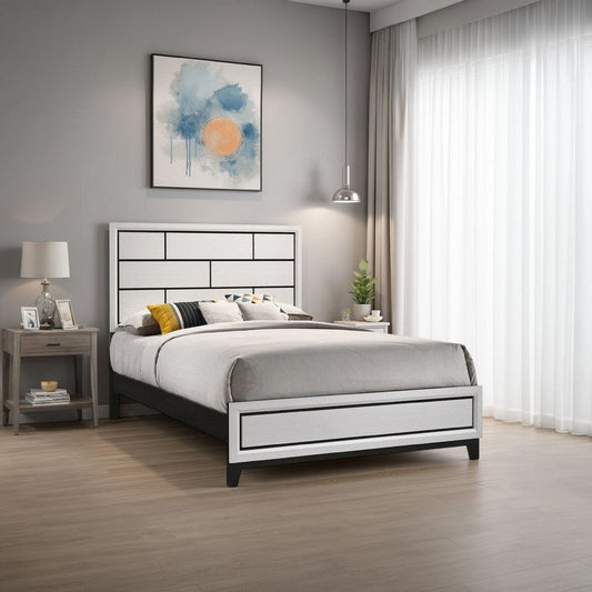 Asir Twin Size Bed, Geometric Panel Headboard, Modern White Wood Finish By Casagear Home