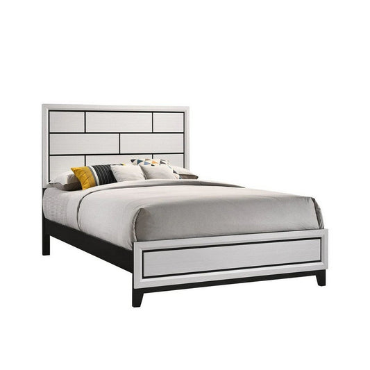 Asir Twin Size Bed, Geometric Panel Headboard, Modern White Wood Finish By Casagear Home