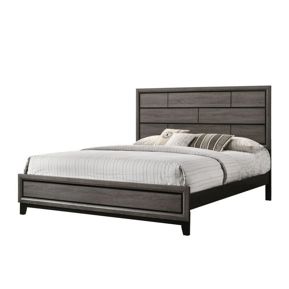 Asir King Size Bed Geometric Panel Headboard Modern Gray Wood Finish By Casagear Home BM307306