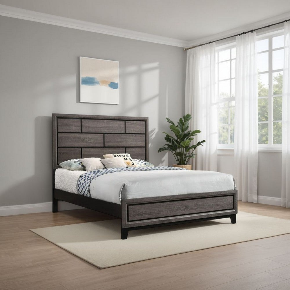 Asir Twin Size Bed, Geometric Panel Headboard, Modern Gray Wood Finish By Casagear Home