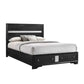 Regi King Size Bed, 2 Storage Drawers, Silver Striped Headboard, Black Wood By Casagear Home