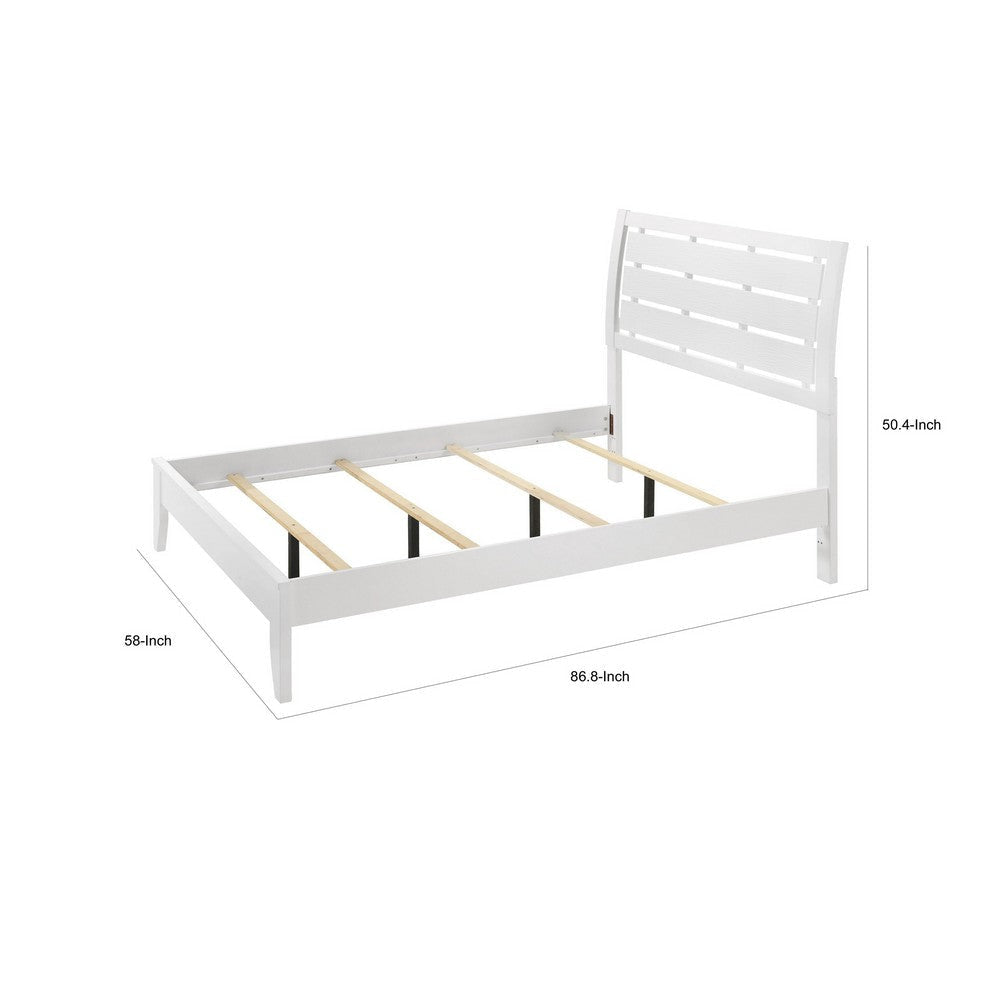 Eve Full Size Bed Slatted Headboard Chamfered Legs White Wood Modern By Casagear Home BM307312