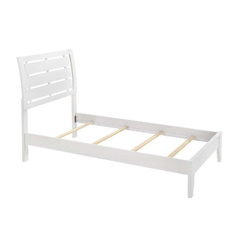 Eve Twin Size Bed Slatted Headboard Chamfered Legs White Wood Modern By Casagear Home BM307315