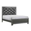 Kay King Bed Faux Diamond Tufted Gray Upholstery Silver Trim Wood By Casagear Home