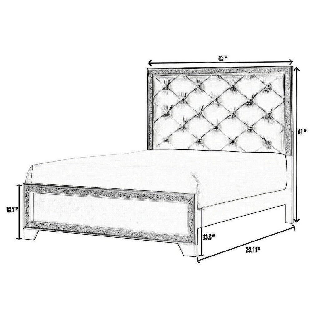 Kay King Bed Faux Diamond Tufted Gray Upholstery Silver Trim Wood By Casagear Home