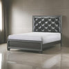 Kay King Bed, Faux Diamond Tufted, Gray Upholstery, Silver Trim, Wood By Casagear Home