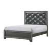 Kay King Bed, Faux Diamond Tufted, Gray Upholstery, Silver Trim, Wood By Casagear Home