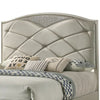 Vala Queen Bed Faux Leather Headboard Grid Tufted Acrylic Accents Taupe By Casagear Home