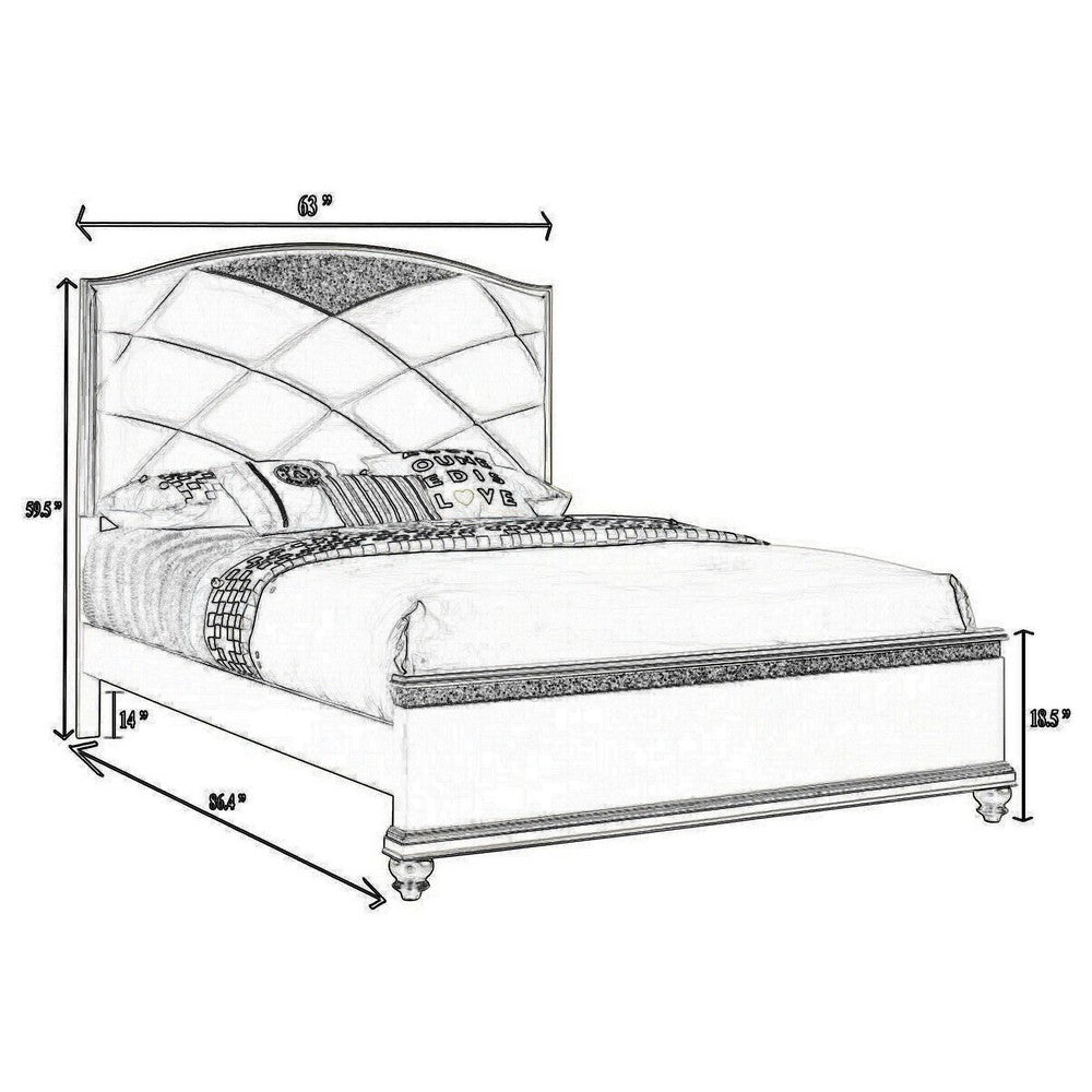 Vala Queen Bed Faux Leather Headboard Grid Tufted Acrylic Accents Taupe By Casagear Home