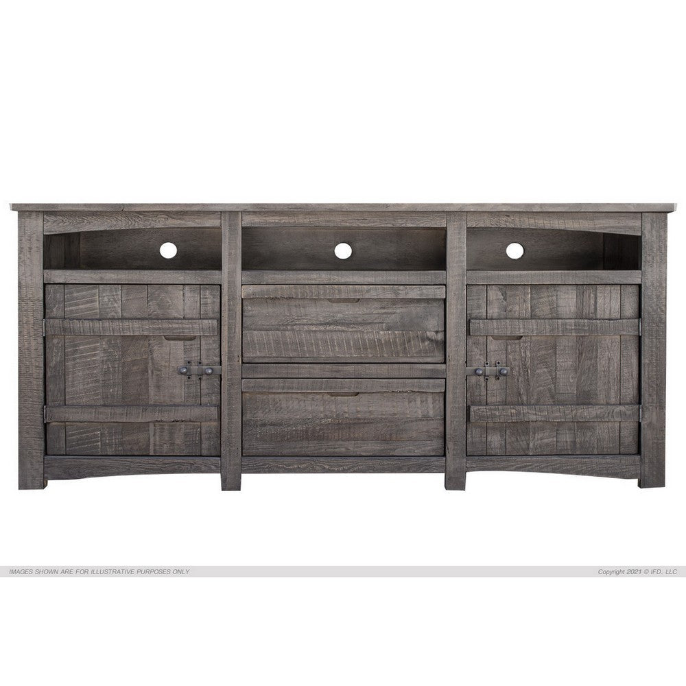 Sen 80 Inch TV Entertainment Console 2 Door Cabinets Solid Gray Wood By Casagear Home BM307368