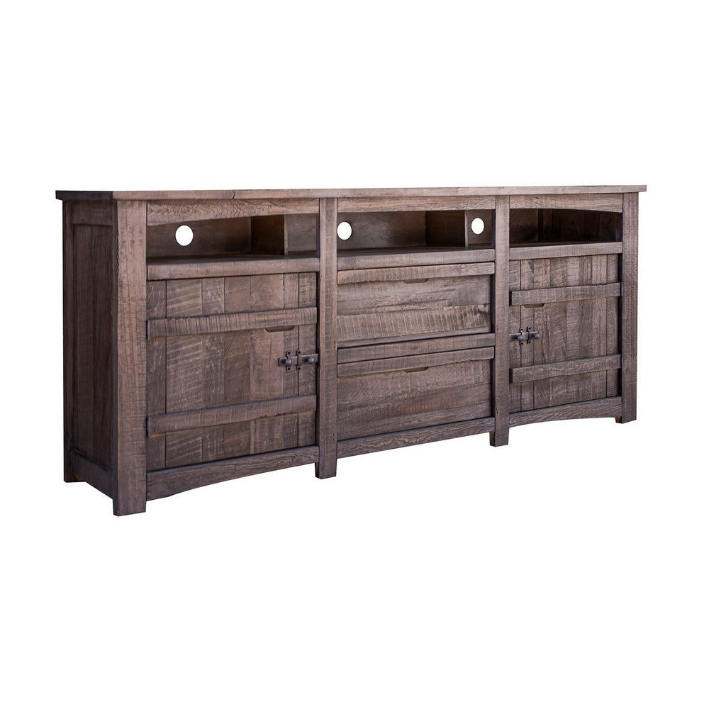 Sen 80 Inch TV Entertainment Console, 2 Door Cabinets, Solid Gray Wood By Casagear Home