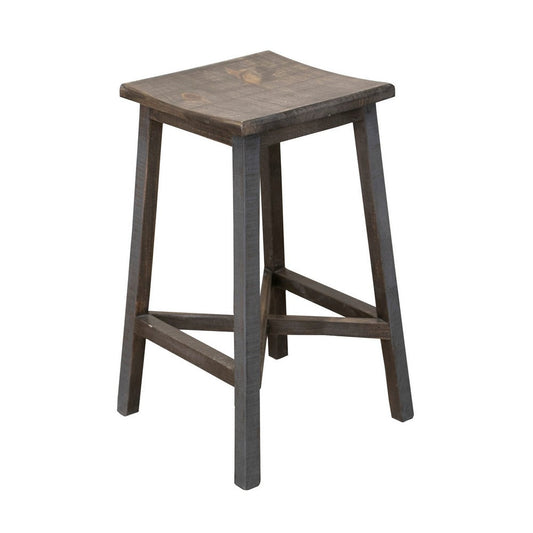 Linn 30 Inch Barstool, Set of 2, Square Curved Seat, Solid Gray Brown Wood By Casagear Home