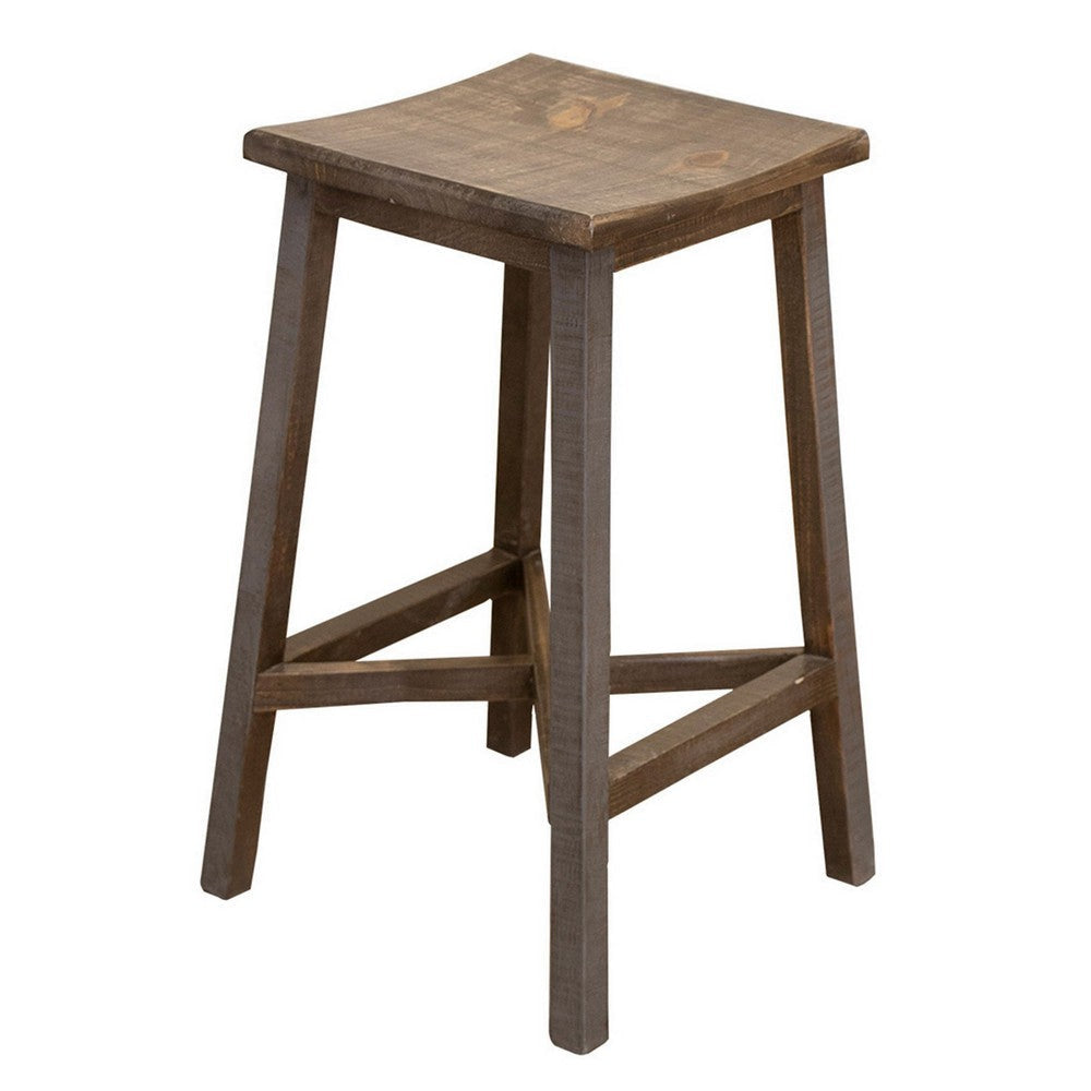 Linn 30 Inch Barstool Set of 2 Square Curved Seat Solid Gray Brown Wood By Casagear Home BM307371