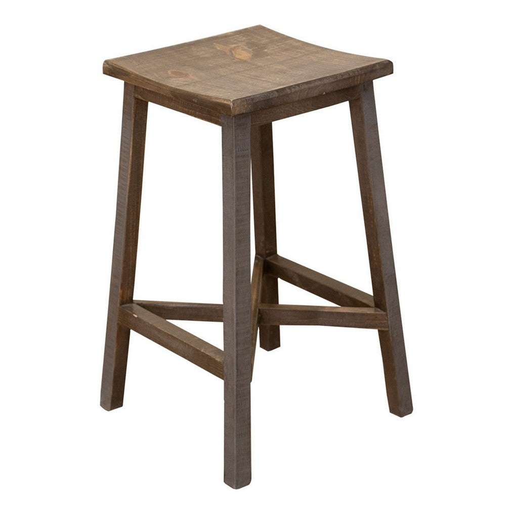 Linn 30 Inch Barstool, Set of 2, Square Curved Seat, Solid Gray Brown Wood By Casagear Home