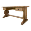 60 Inch Desk, 2 Drawers, Trestle Base, Iron Handles, Solid Brown Pine Wood By Casagear Home