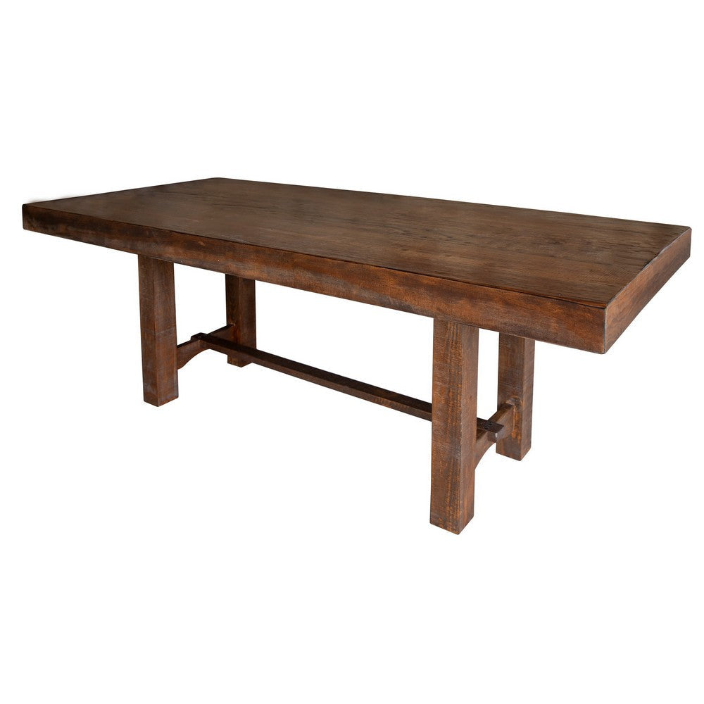 Maye 87 Dining Table, Block Legs, Rectangular Brushed Brown Solid Pine Wood By Casagear Home