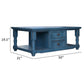 Genie 50 Inch Cocktail Coffee Table 4 Drawers Shelves Blue Pine Wood By Casagear Home BM307385