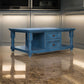 Genie 50 Inch Cocktail Coffee Table 4 Drawers Shelves Blue Pine Wood By Casagear Home BM307385