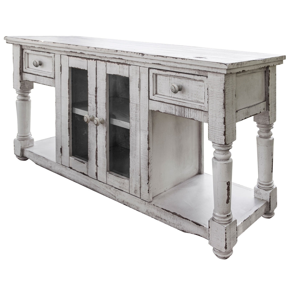 Genie 55 Inch Sofa Table Console 2 Doors Shelves White Mango Wood By Casagear Home BM307390