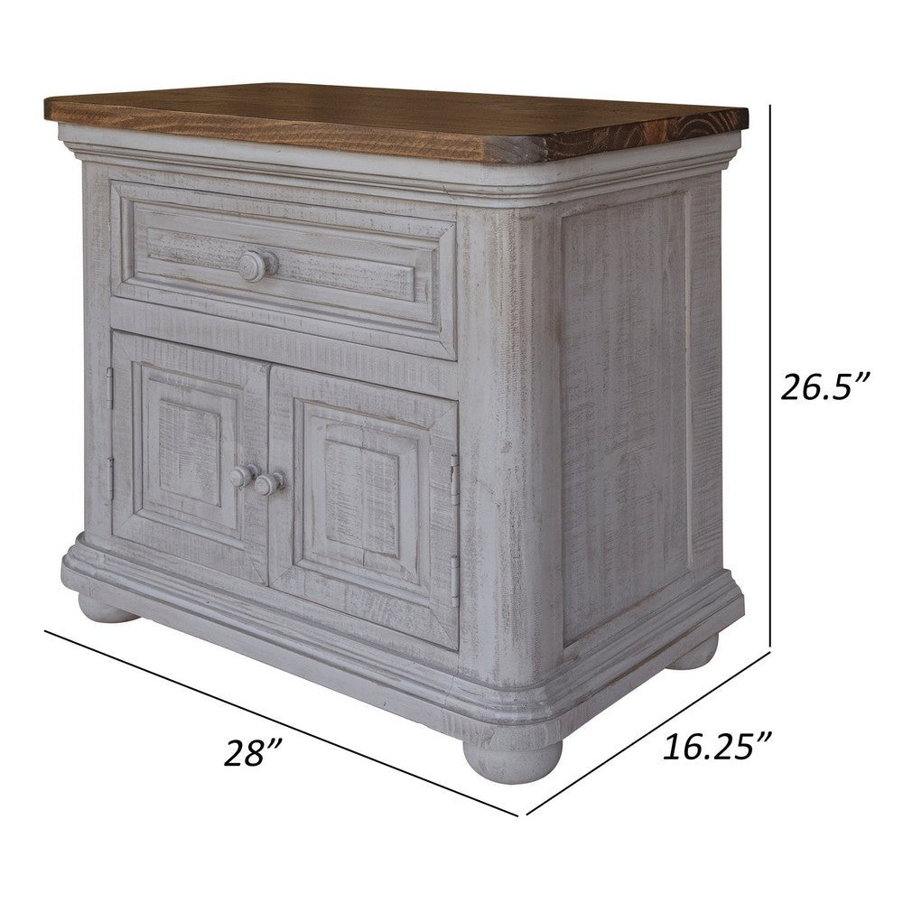 Fin 28 Inch Nightstand 1 Drawer 2 Doors Brown Top Gray Pine Wood By Casagear Home BM307398