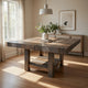 Linn 54 Inch Square Dining Table, Open Shelf, Gray, Rustic Brown Pine Wood By Casagear Home