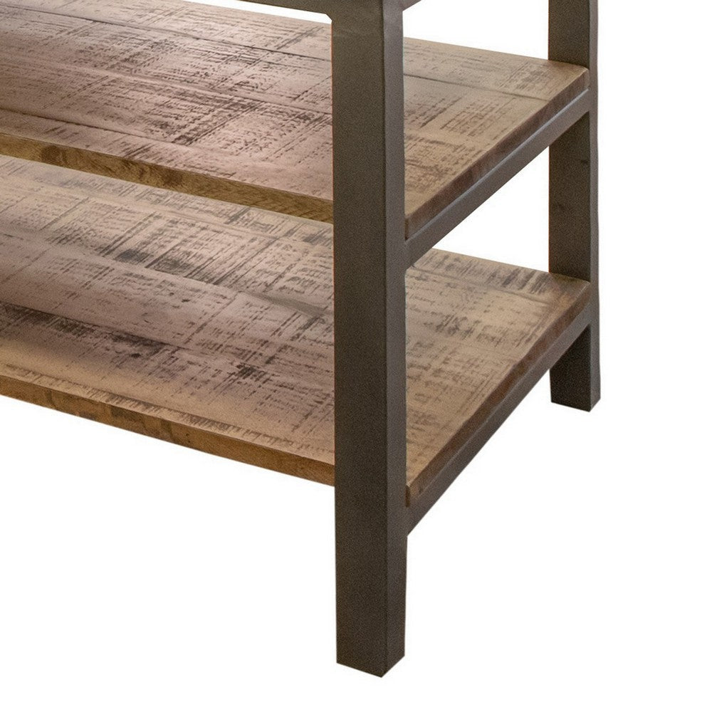 Dome 60 Inch Kitchen Island 3 Drawer Towel Bar Brown Gray Mango Wood By Casagear Home BM307407