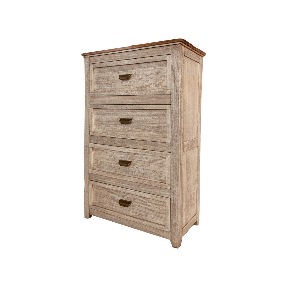 Kohl 53 Inch Tall Dresser Chest, 4 Drawers, Dual Brown Cream Mango Wood By Casagear Home