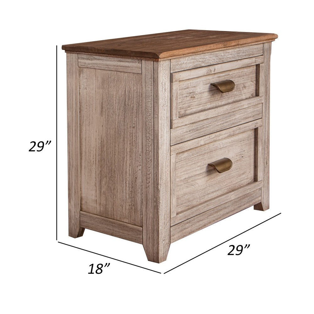 Kohl 29 Inch Nightstand 2 Drawers Dual Tone Brown Cream Mango Wood By Casagear Home BM307414