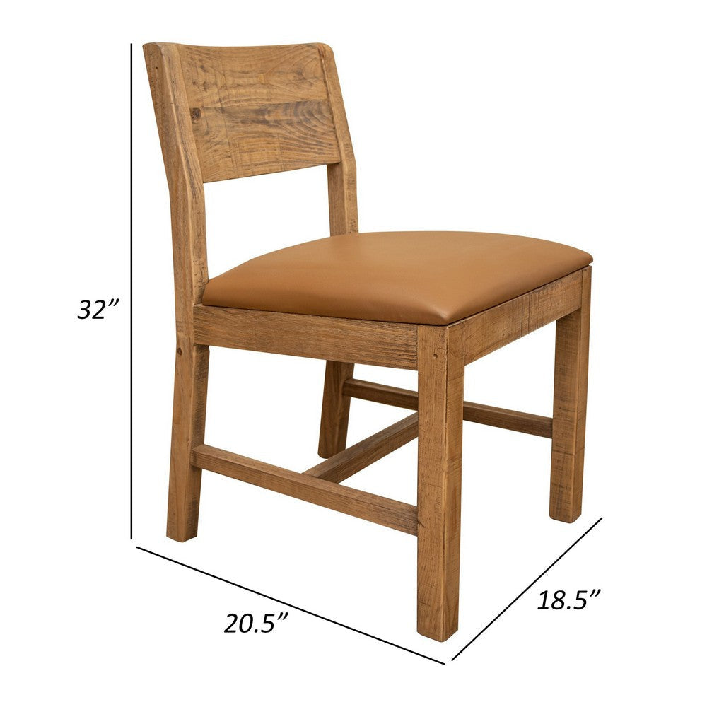 Asic 18 Inch Dining Chair Set of 2 Vinyl Fabric Natural Brown Pine Wood By Casagear Home BM307423