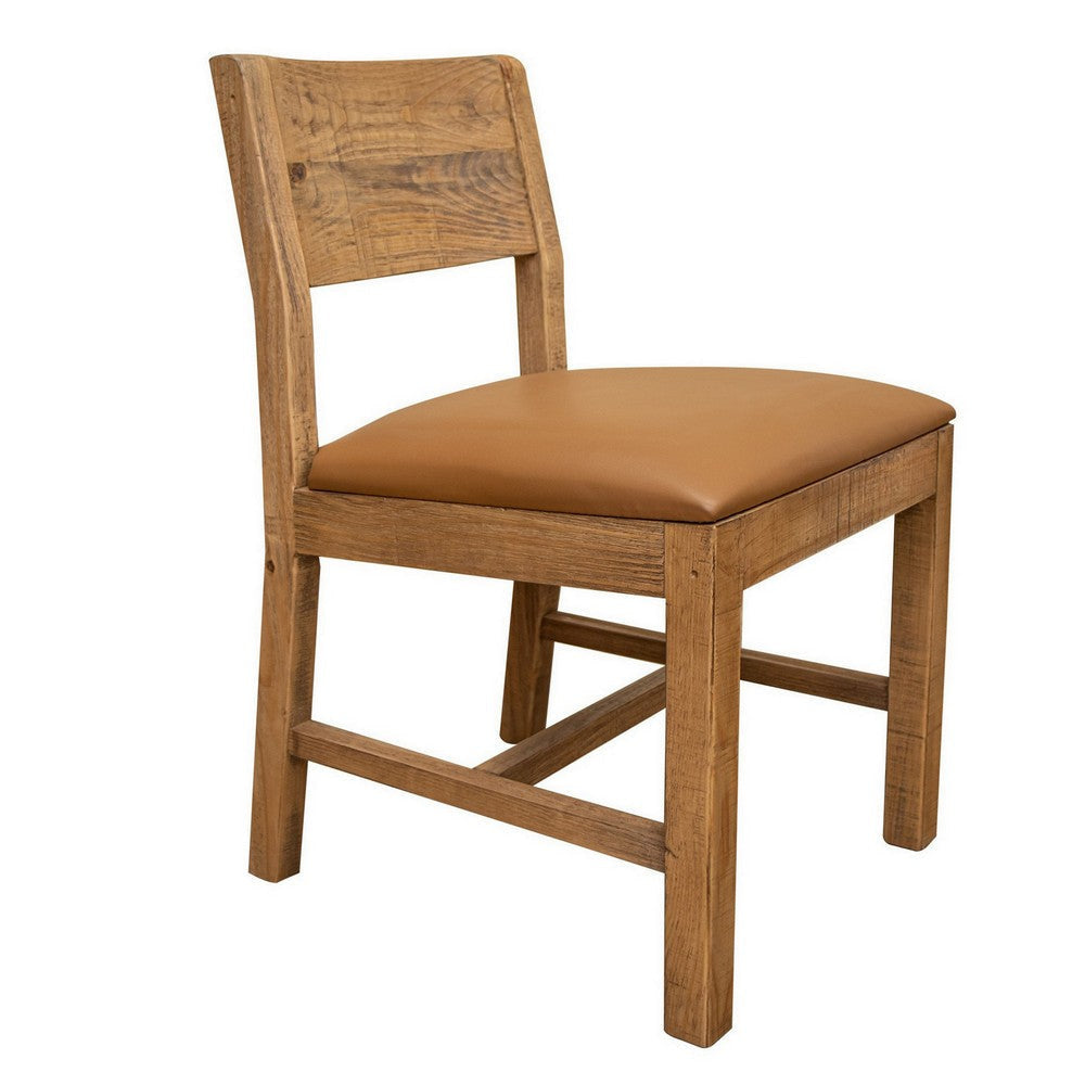 Asic 18 Inch Dining Chair Set of 2 Vinyl Fabric Natural Brown Pine Wood By Casagear Home BM307423