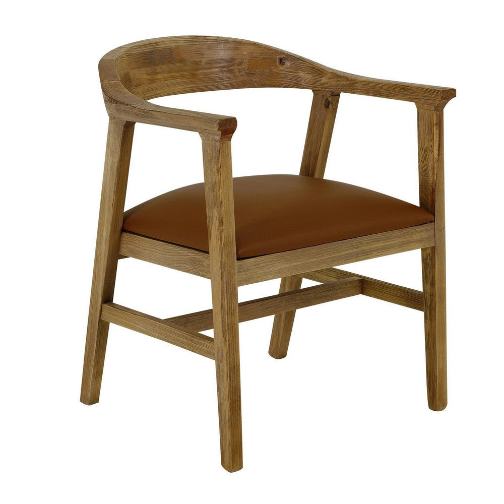 Asic 25 Inch Dining Chair Vinyl Fabric Seat Curved Back Brown Pine Wood By Casagear Home BM307428