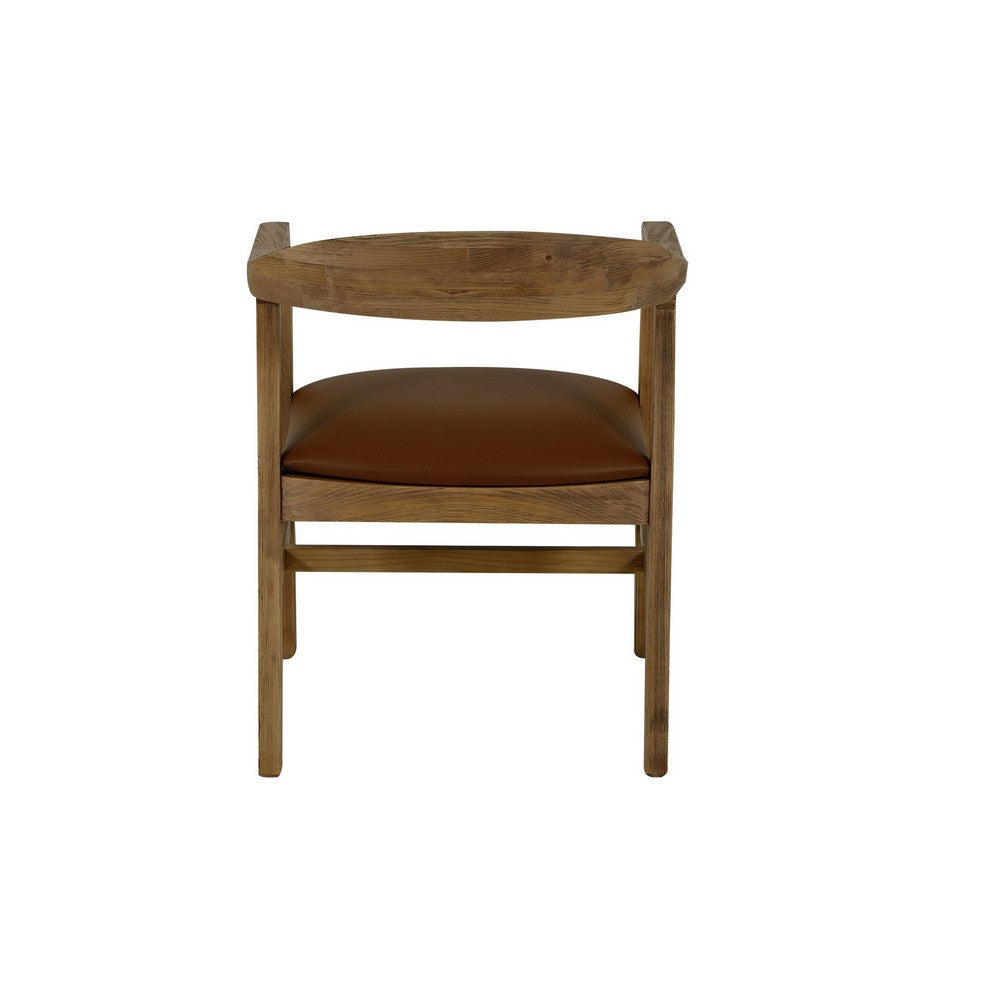 Asic 25 Inch Dining Chair Vinyl Fabric Seat Curved Back Brown Pine Wood By Casagear Home BM307428