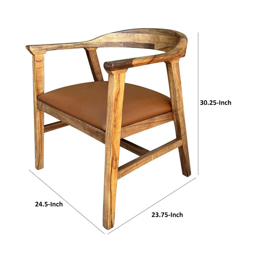 Asic 25 Inch Dining Chair Vinyl Fabric Seat Curved Back Brown Pine Wood By Casagear Home BM307428