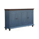 Son 71 Inch Sideboard Console Cabinet, 4 Door, Gold Handles, Blue Pine Wood By Casagear Home