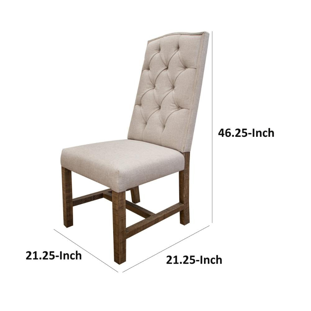 Genie 21 Inch Dining Chair Set of 2 Ivory Polyester Solid Brown Wood By Casagear Home BM307433