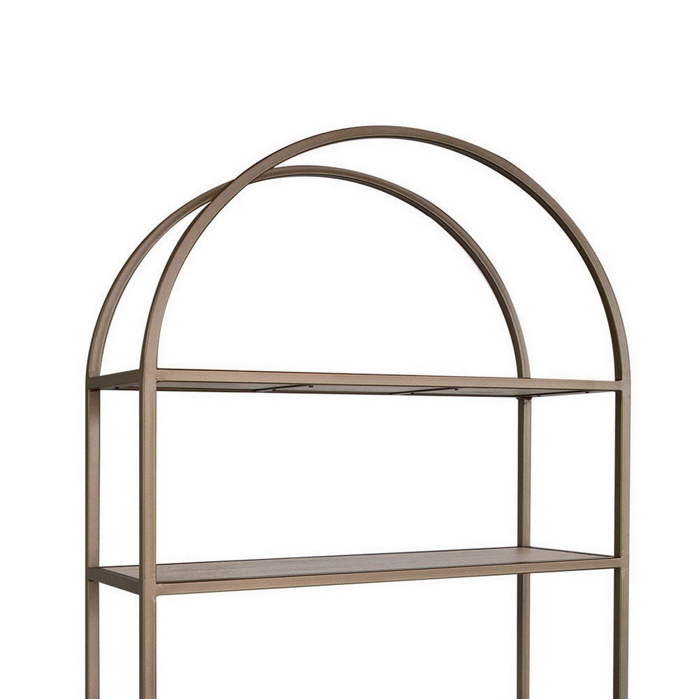 Kohl 72 Inch Standing Bookcase Arch Metal Frame 5 Shelves Mango Wood By Casagear Home BM307443