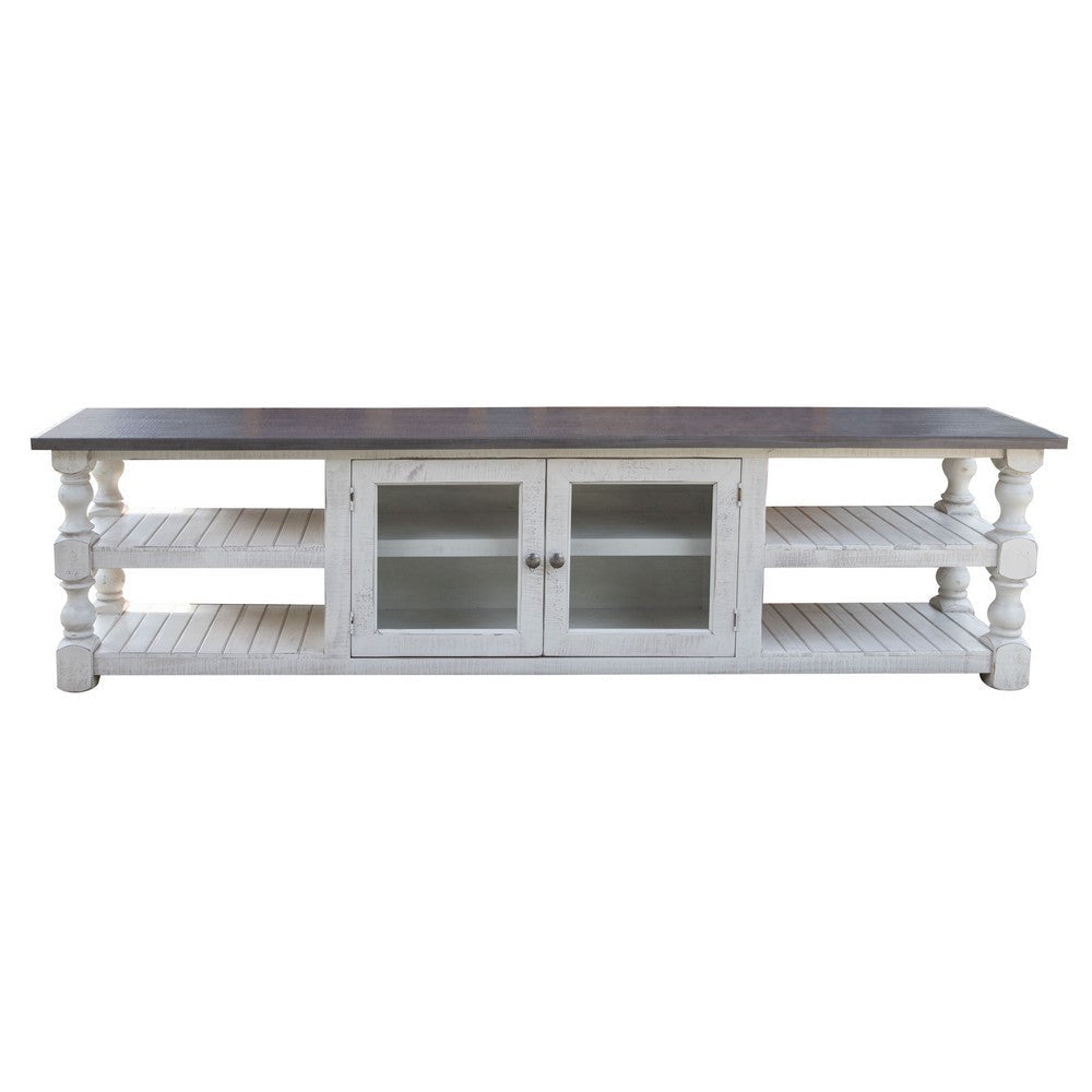 Sim 93 Inch TV Media Entertainment Console Plank Shelves Antique Ivory By Casagear Home BM307450