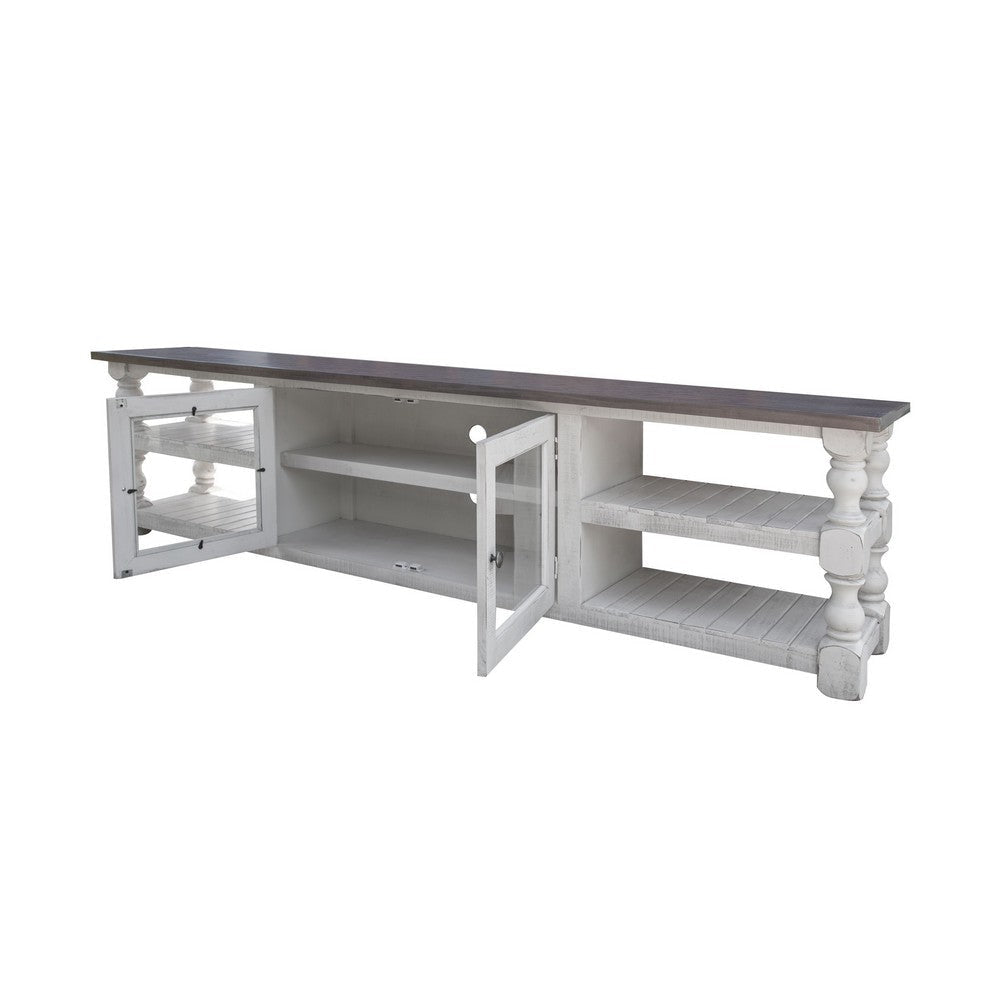 Sim 93 Inch TV Media Entertainment Console Plank Shelves Antique Ivory By Casagear Home BM307450