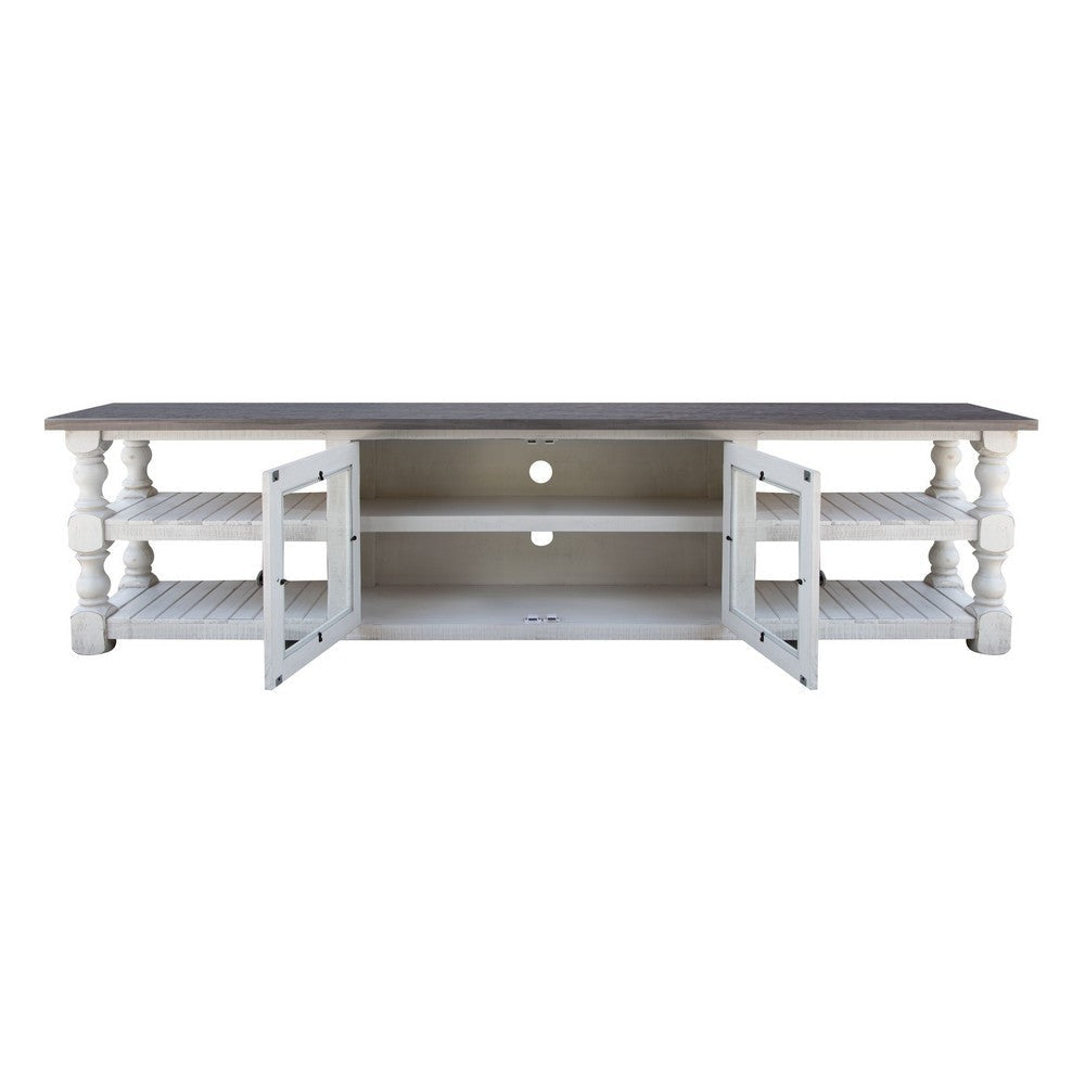 Sim 93 Inch TV Media Entertainment Console Plank Shelves Antique Ivory By Casagear Home BM307450