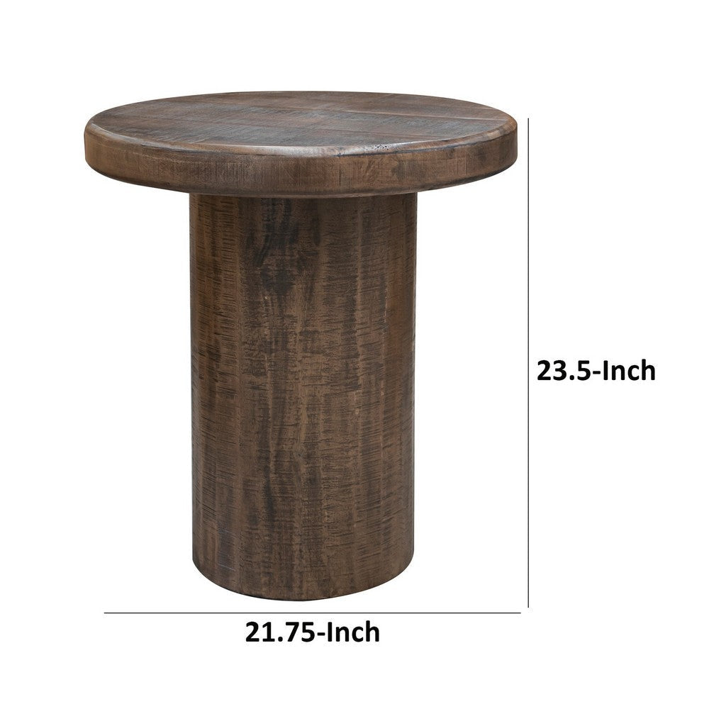 Ino 24 Inch Side End Table Mango Wood Rustic Brown Thick Pedestal Stand By Casagear Home BM307453