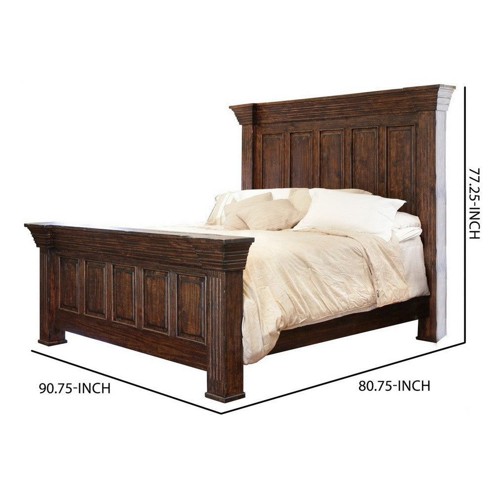 Abi King Size Bed Pine Wood Classic Molded Frame Design Rich Brown By Casagear Home