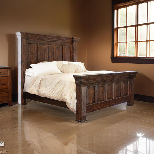 Abi King Size Bed, Pine Wood, Classic Molded Frame Design, Rich Brown By Casagear Home