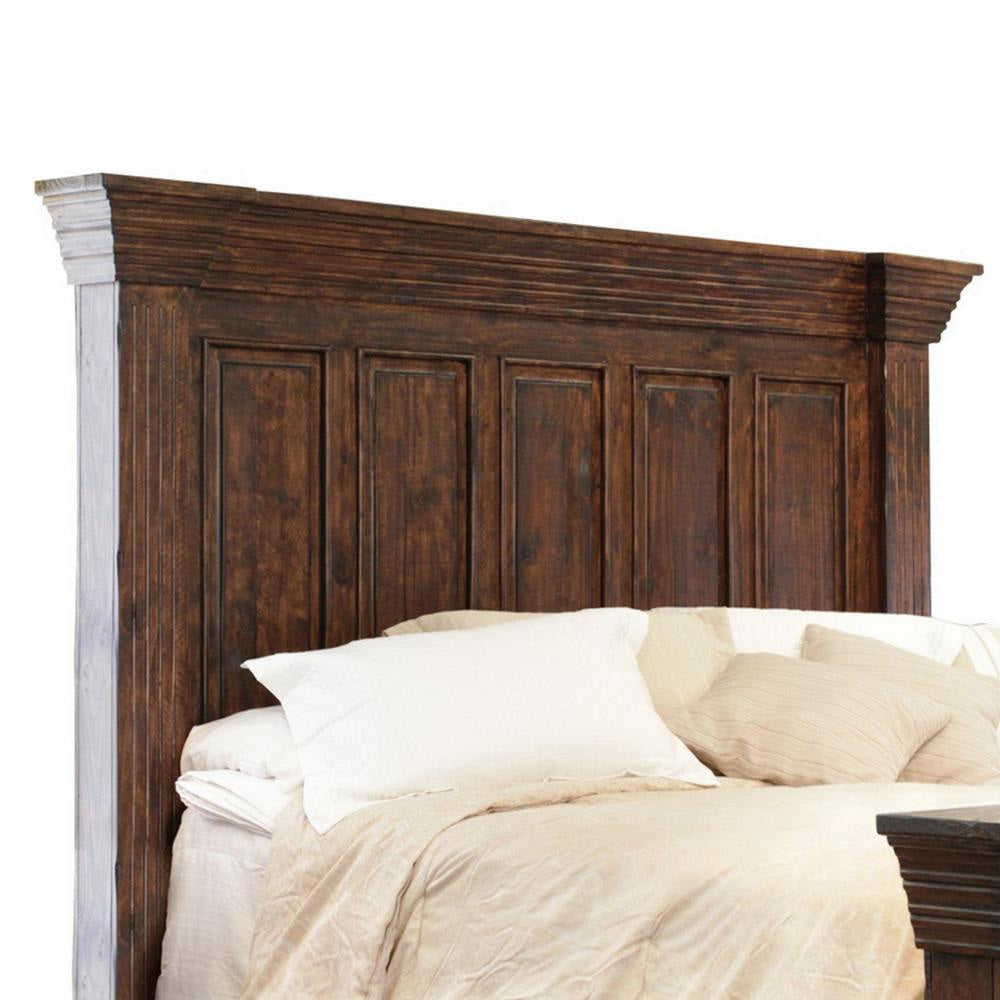 Abi Queen Size Bed Pine Wood Classic Molded Frame Design Rich Brown By Casagear Home