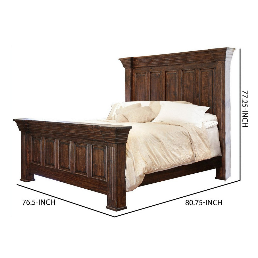 Abi Queen Size Bed Pine Wood Classic Molded Frame Design Rich Brown By Casagear Home BM307456