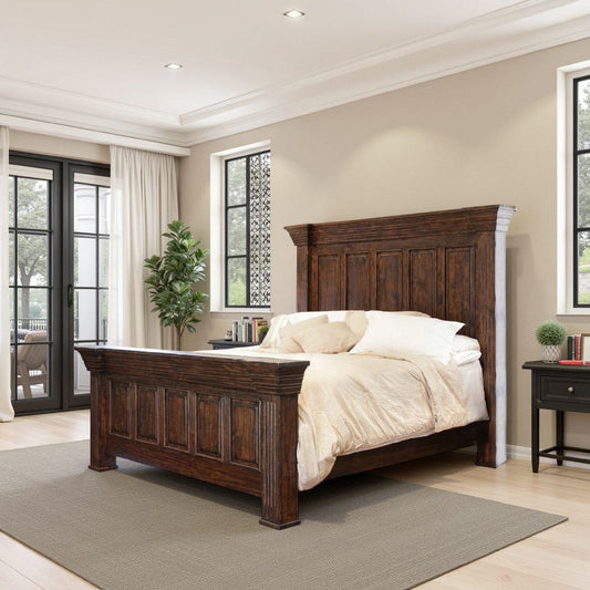 Abi Queen Size Bed, Pine Wood, Classic Molded Frame Design, Rich Brown By Casagear Home