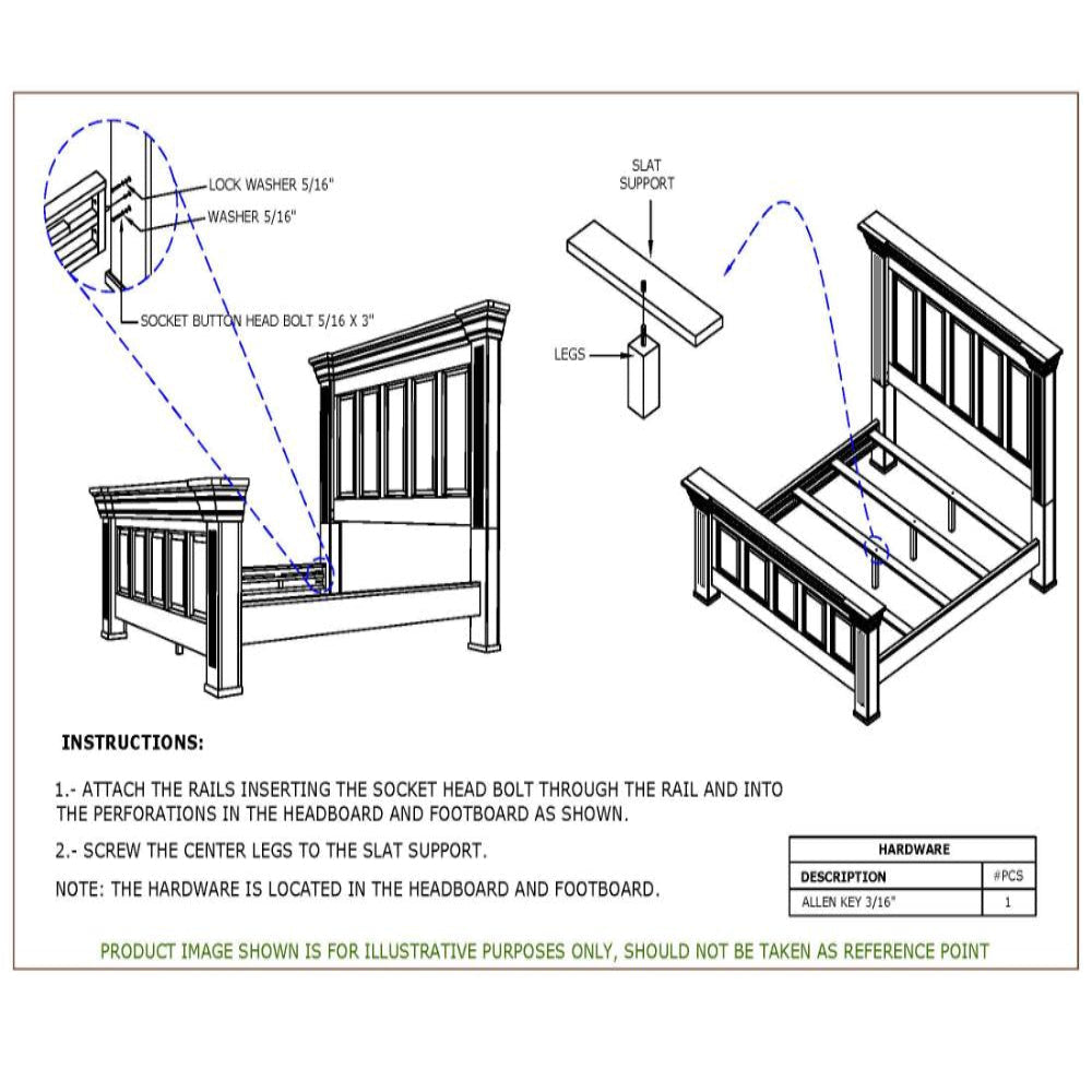 Abi Queen Size Bed Pine Wood Classic Molded Frame Design Antique White