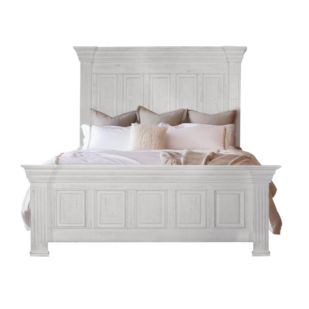 Abi Queen Size Bed Pine Wood Classic Molded Frame Design Antique White