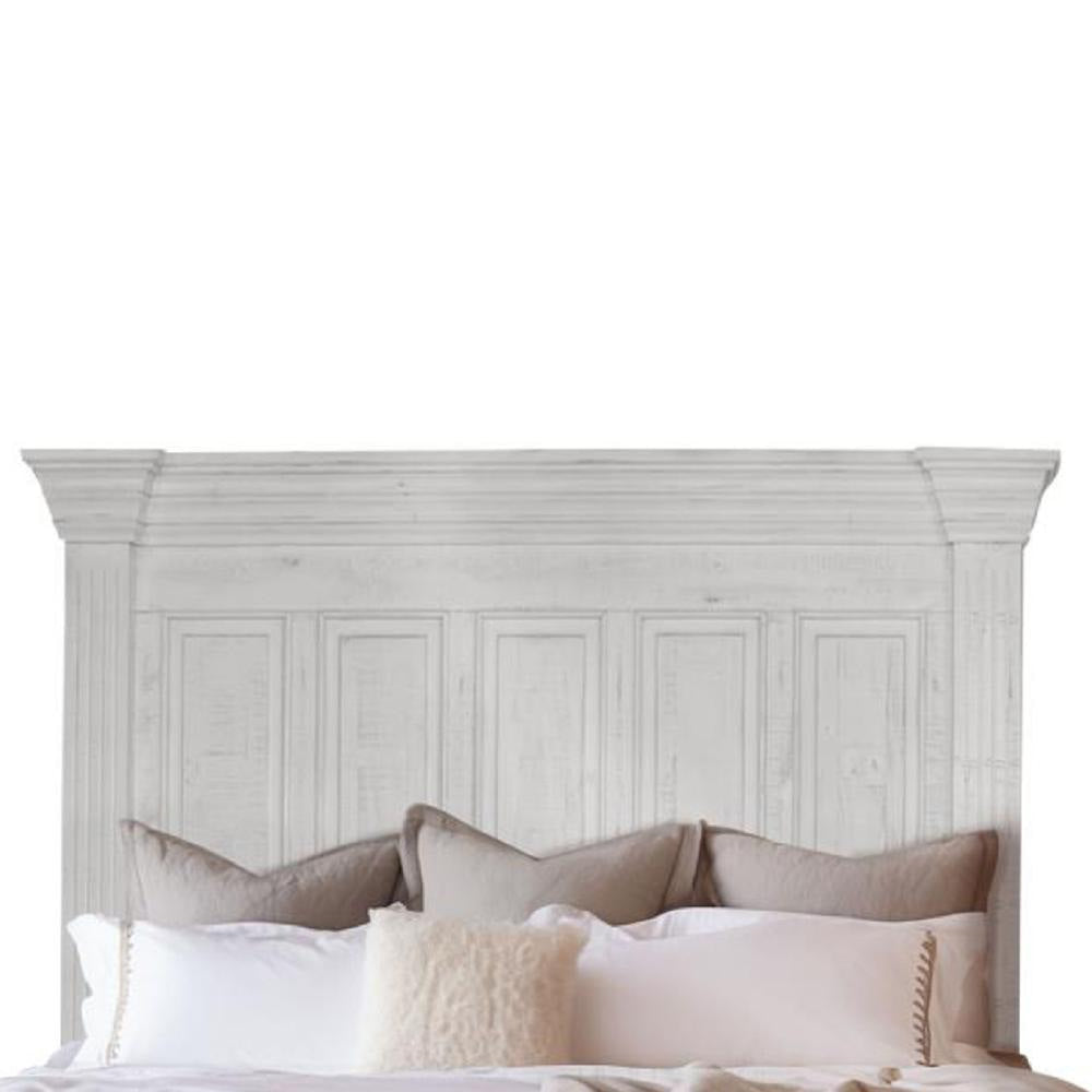 Abi Queen Size Bed Pine Wood Classic Molded Frame Design Antique White