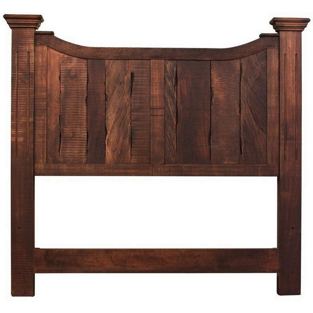 Bry King Size Bed Pine and Mango Wood Panel Headboard Rustic Brown By Casagear Home BM307461