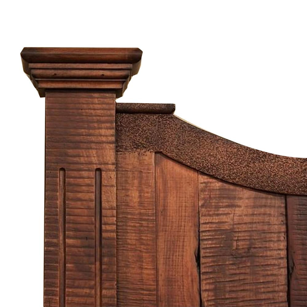 Bry Queen Size Bed Pine and Mango Wood Panel Headboard Rustic Brown By Casagear Home